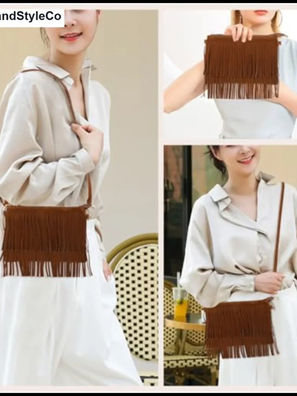 Vintage Fringe Crossbody Saddle Bag with Tassel Design Adjustable Strap